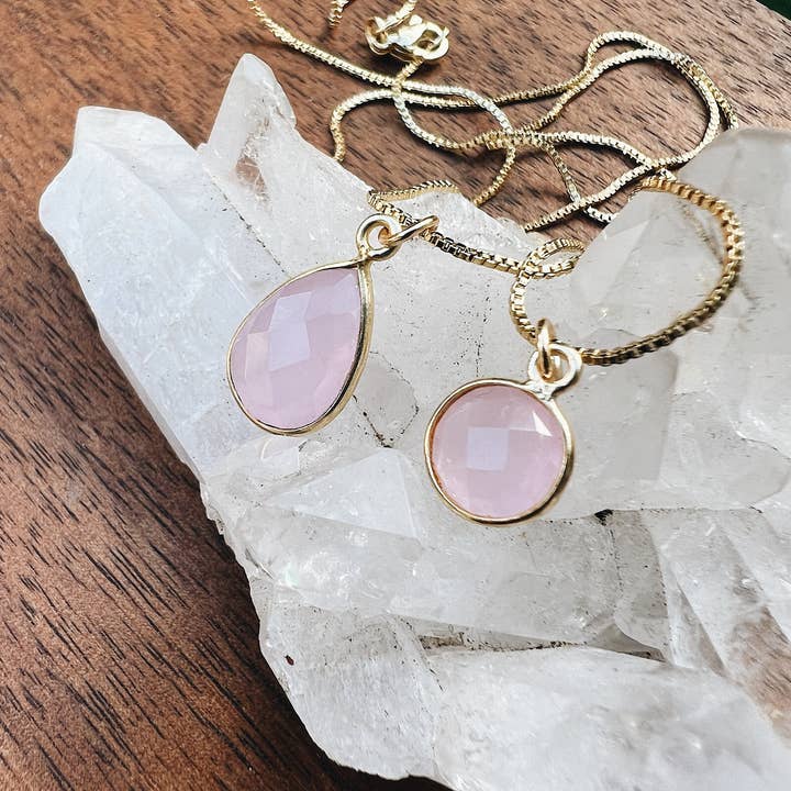 Colar de pedras preciosas curativas de quartzo rosa, jóias de cura por atacado de Farmhouse Moon