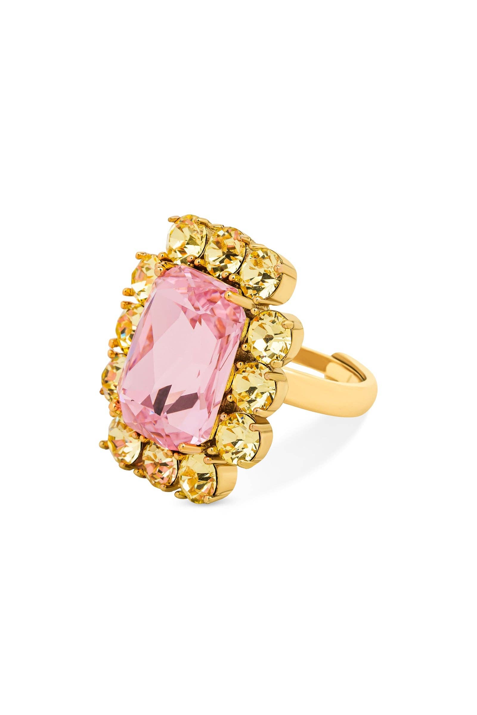 Ninon - Wholesale Cocktail/Statement Ring - Petite Ninon Square Sarı Pembe Yüzük2
