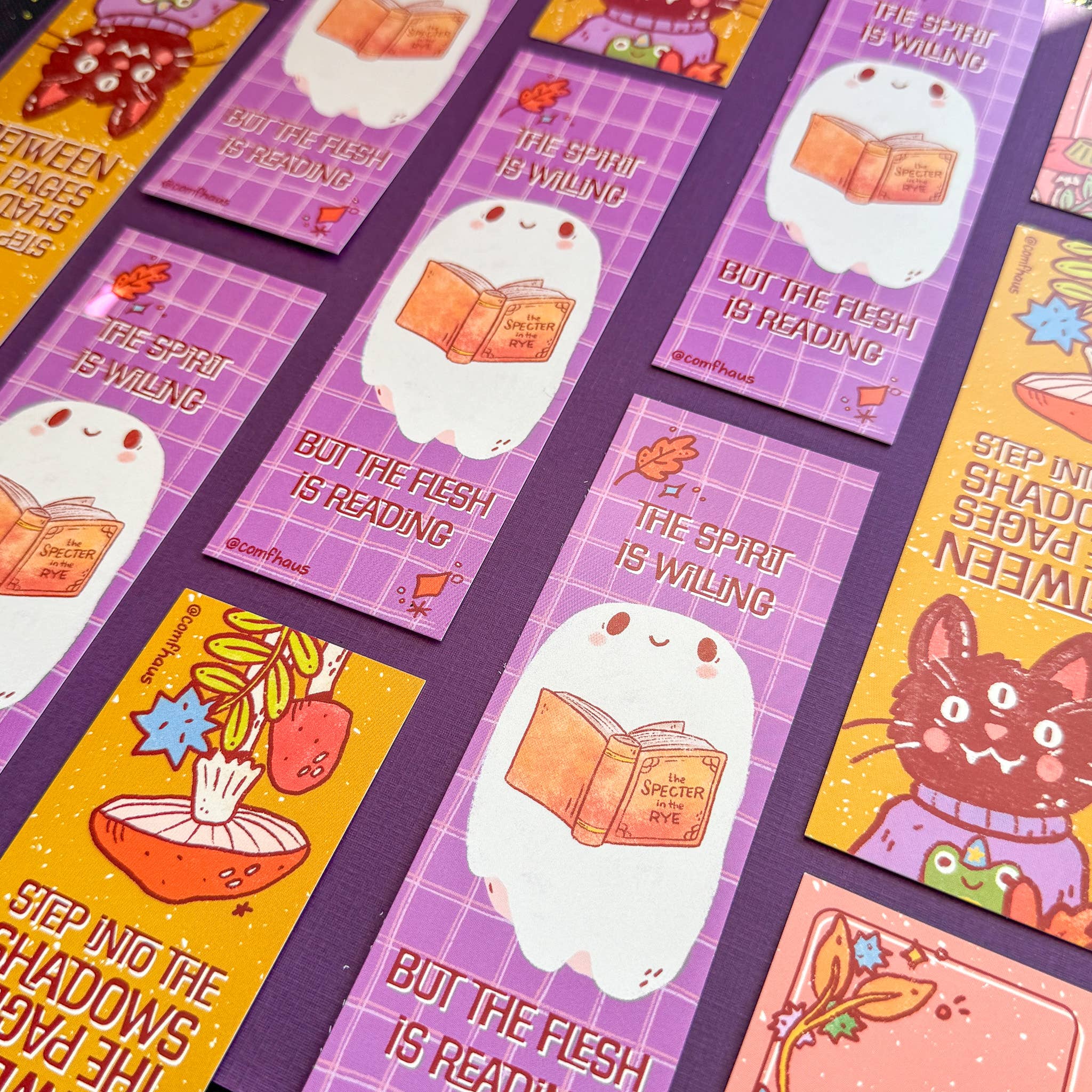 Comfhaus - Vente Marque-page - Signets Spooky Friends | 2 x 6 | Chat, opossum, fantôme10