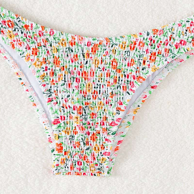 Plunge floral shoulder tie low rise thong bikini set for wholesale on Faire10