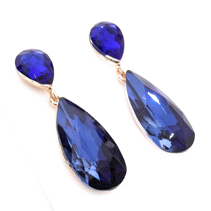 Long Shiny Crystal Earrings · Cobalt Blue Marin for wholesale by BRANDELIA