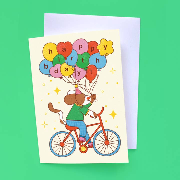 Birthday balloons greetings card for wholesale by Iris Otto Illustration