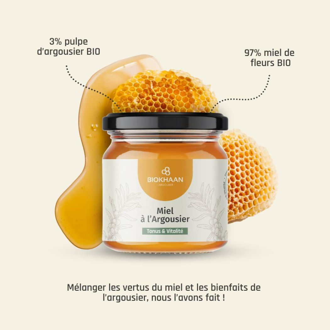 BIOKHAAN - Wholesale Honey - ORGANIC SEABUCKTHORN HONEY 250 GR / TONUS ET VITALITÉ3