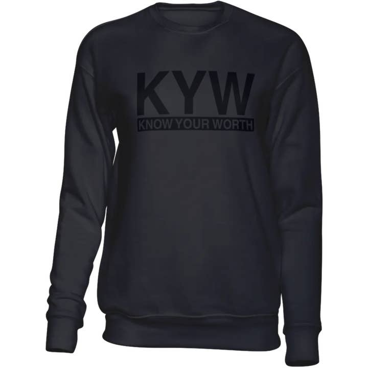 Know Your Worth Statement Sweatshirt (Black/Black) for wholesale by KYW Expressions