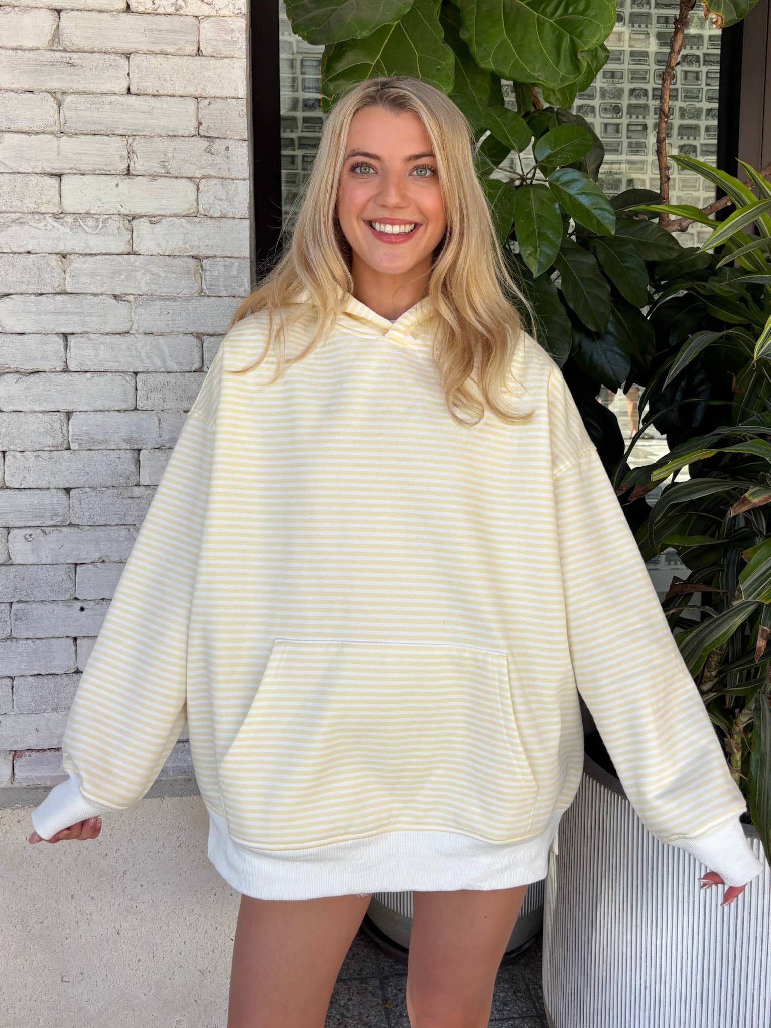 Baby Yellow and White Big Striped Hoodie for wholesale on Faire1