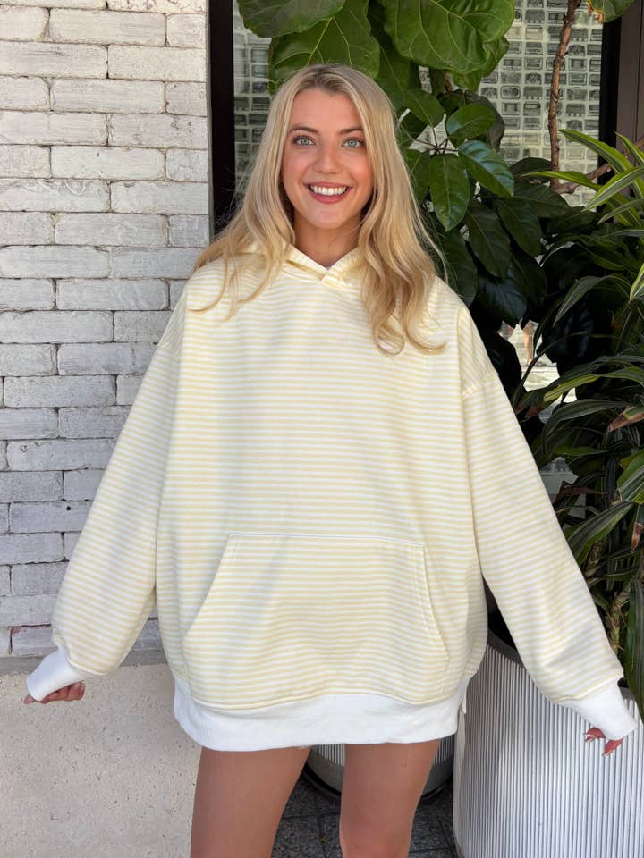 Baby Yellow and White Big Striped Hoodie for wholesale on Faire1