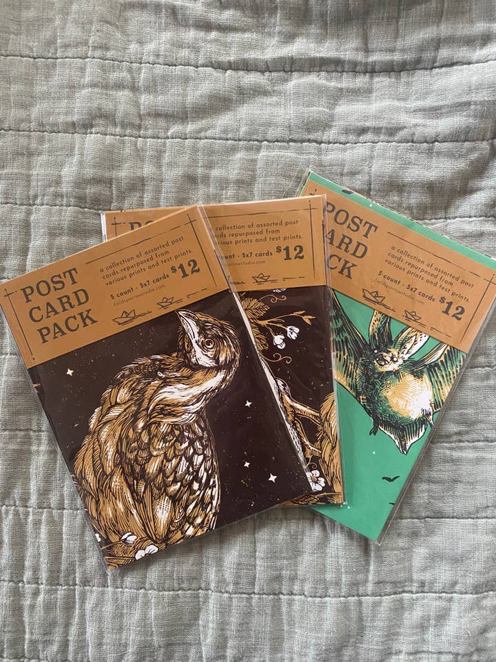 Screen Printed Post Card Packs for wholesale by Field Sparrow Studio