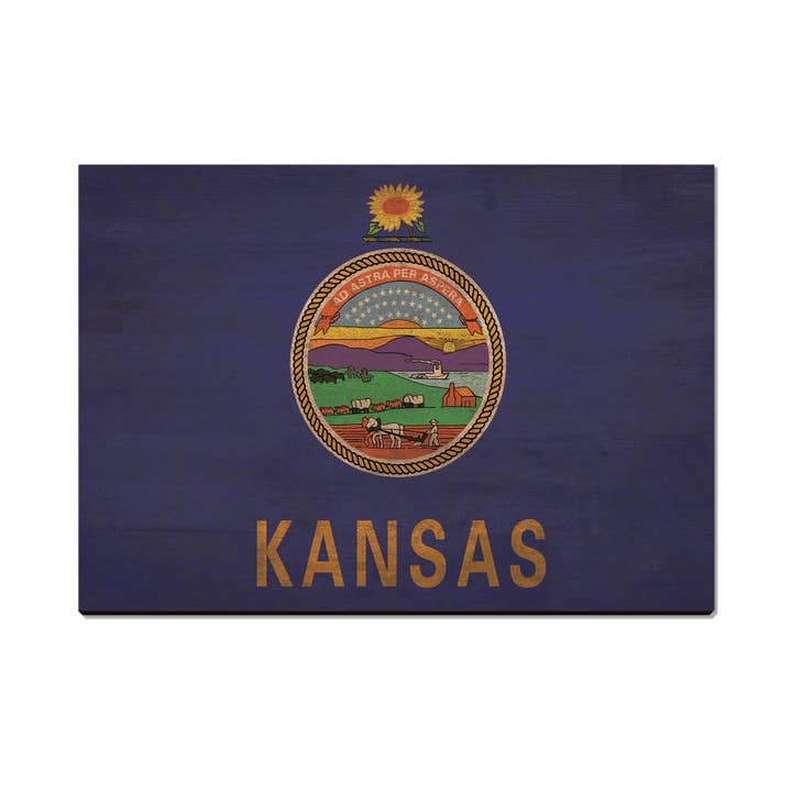 Kansas Rustic Wood Flag - Wood Postcards & Magnets for wholesale by DaydreamHQ