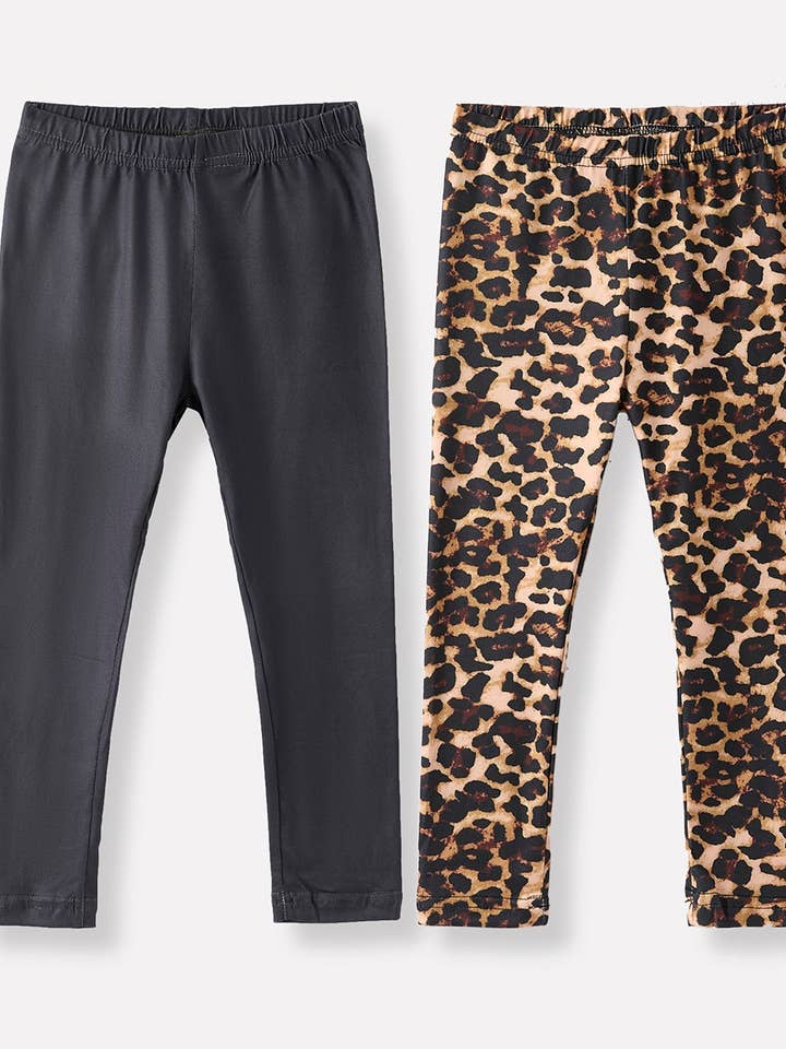 Girls Black Leopard Casual Pants Two-Piece Set for wholesale by Rylee Faith Designs