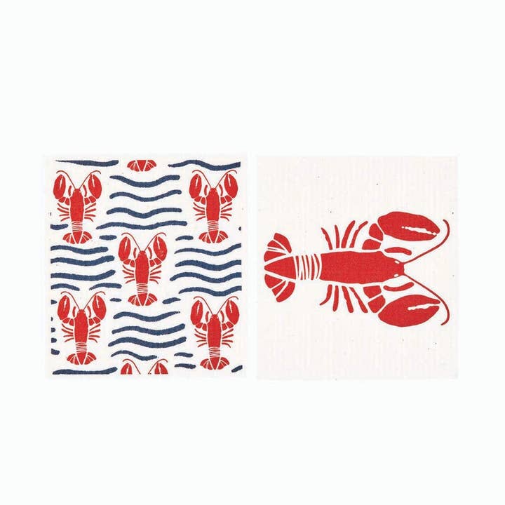 Panos de Esponja Ecológicos Lobster Waves blu (Conjunto de 2) por atacado de rockflowerpaper