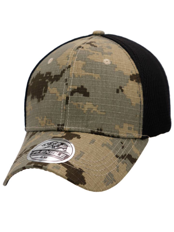 Casquette de baseball en maille Digital Camo Ripstop Flex Fit pour la vente par Cap Zone
