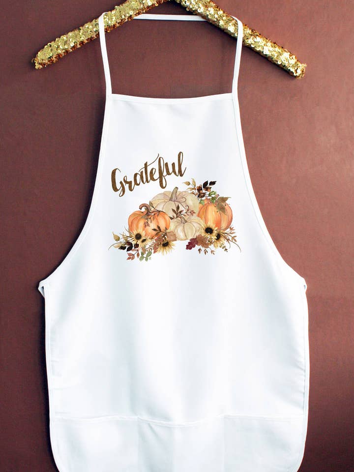 Grateful Neutral Brown Pumpkins Fall Thanksgiving Apron for wholesale by Cali Boutique Wholesale