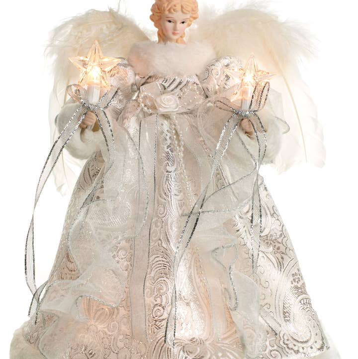 Starlight Collection - Wholesale Tree Topper - Silver/White 10-Light Vintage Angel Tree topper