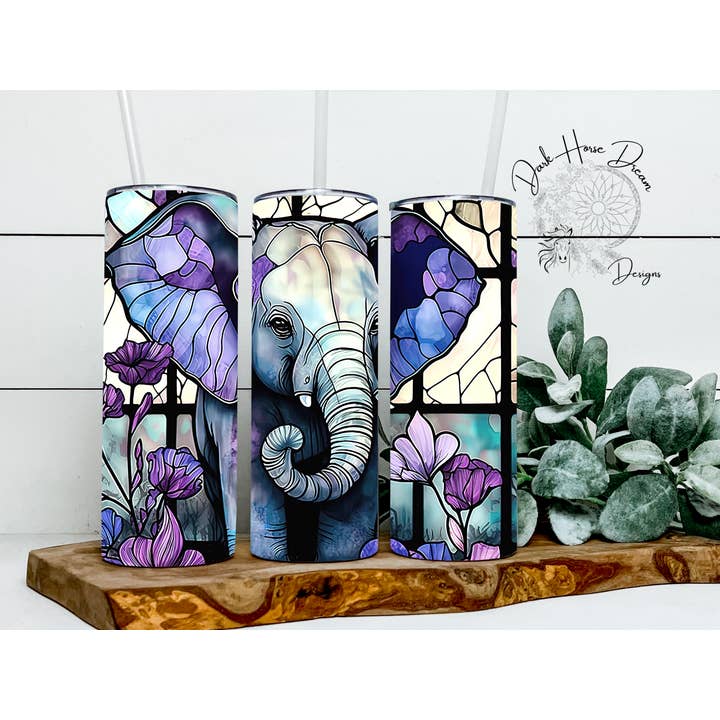 Dark Horse Dream Designs LLC - Wholesale Insulated Mug/Tumbler - Stained Glass Elephant / Wild Animal / Safari / Tumbler