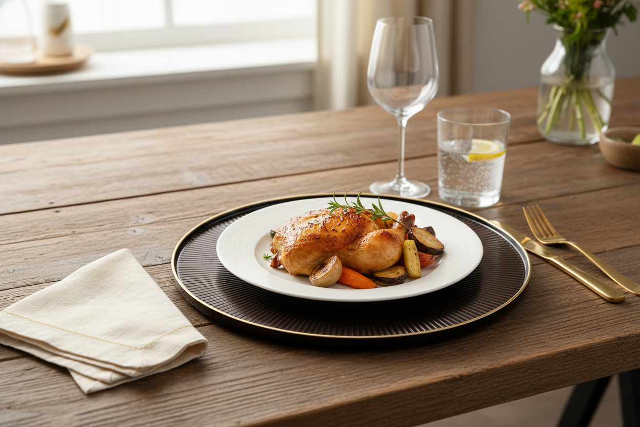 Kadra Kitchenware – Großhandel Platzteller – Vikko Domo Glasladeteller Schokoladenbraun mit Goldrand & Lippe 13"1