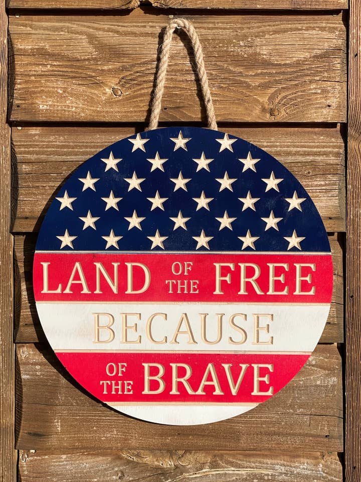 Land of the Free Door Hanger for wholesale by Mama E’s Makery