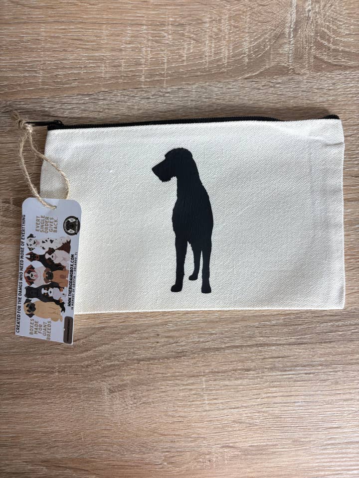 Irish Wolfhound Custom Giant Breed Cosmetic Travel Bag Gift for Big Dog Lovers for wholesale by The Big Dawg Box, LLC.