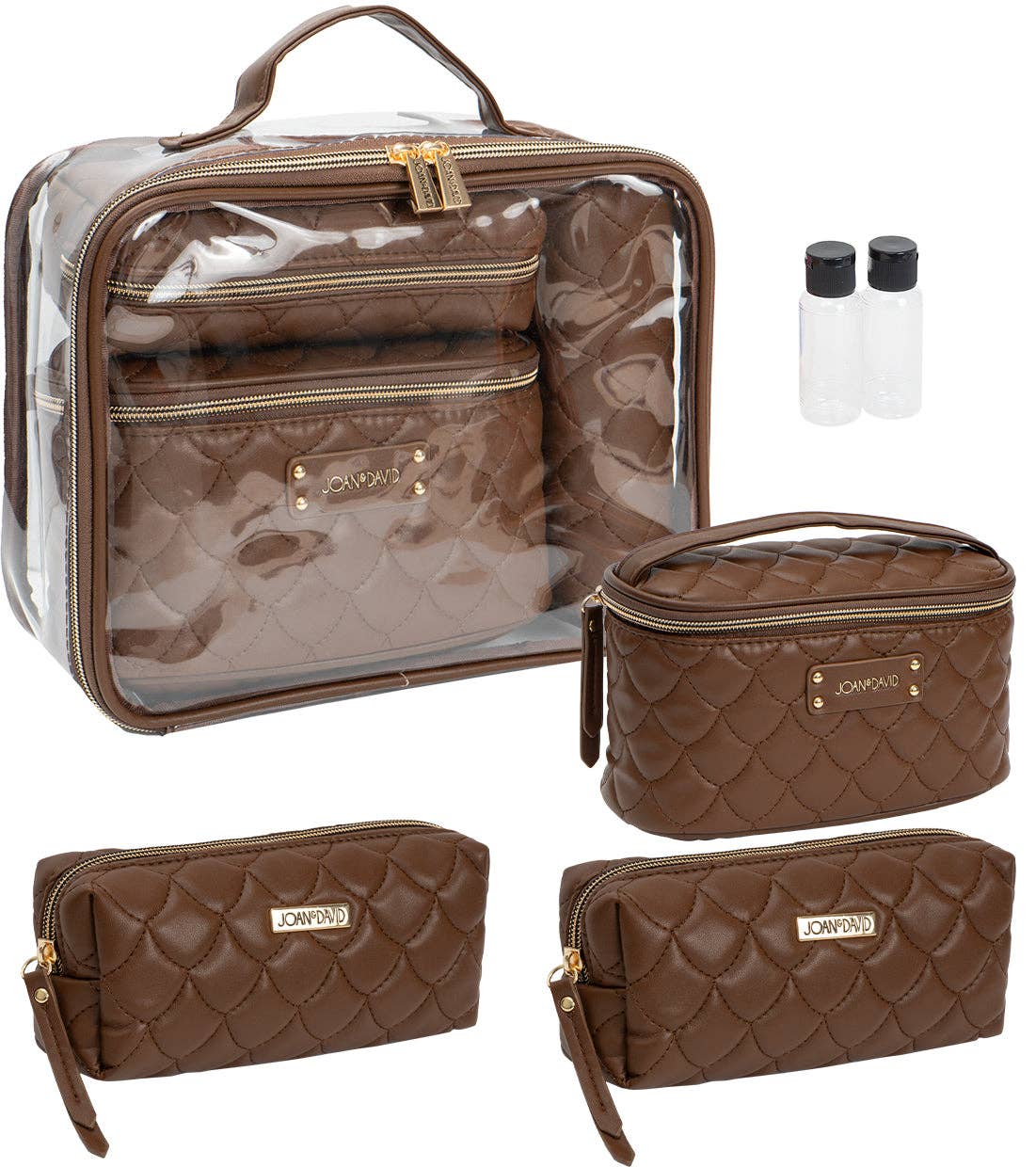 Magid - Wholesale Makeup/Cosmetic Bag - Joan & David Scallop Diamond Quilted Faux Leather 4-Piece Clear Cosmetic Bag Set26