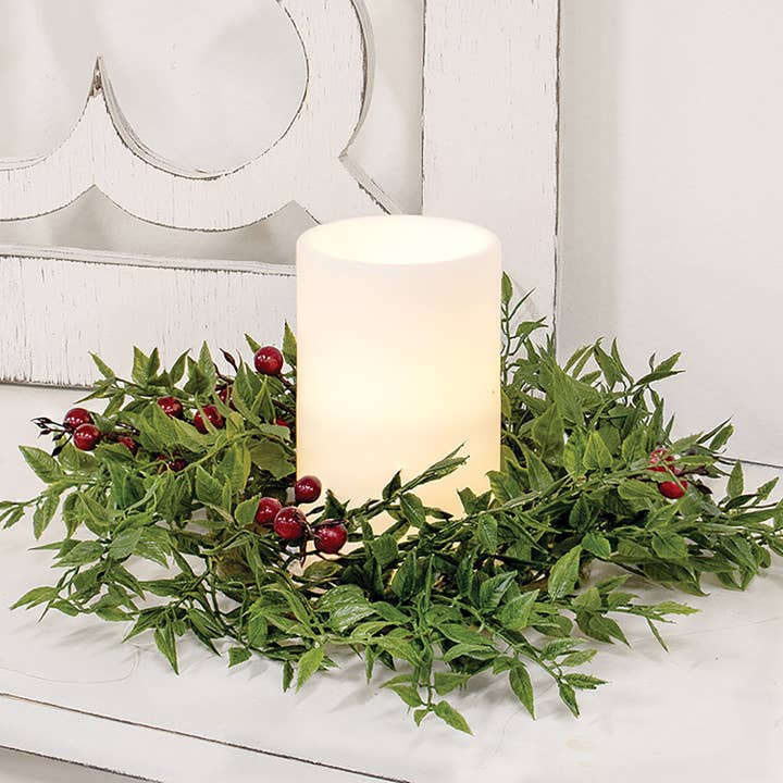 Col House Designs - Wholesale Candle Holder - Lady Ruscus & Berries Candle Ring - 4.5"1