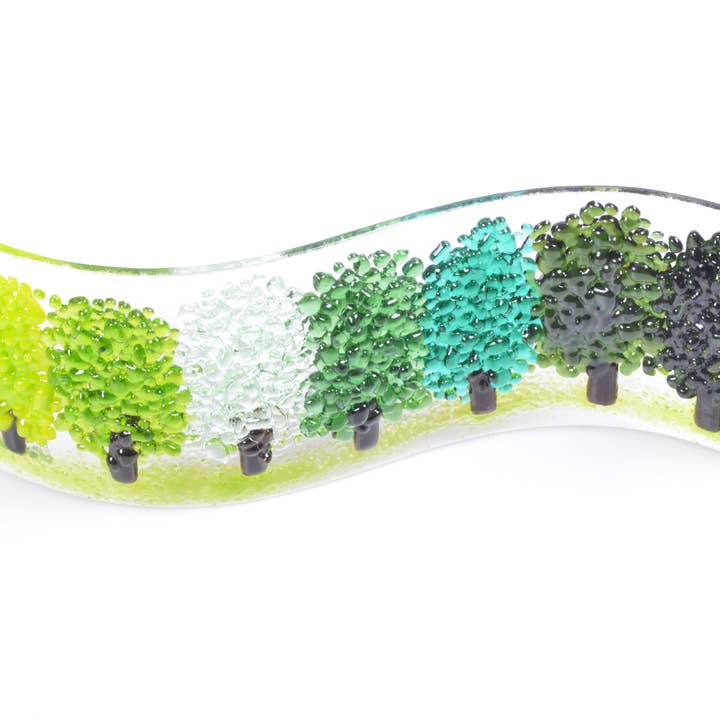 Pam Peters Designs – wholesale Decorative tabletop object – Fused Glass Green Trees Wave