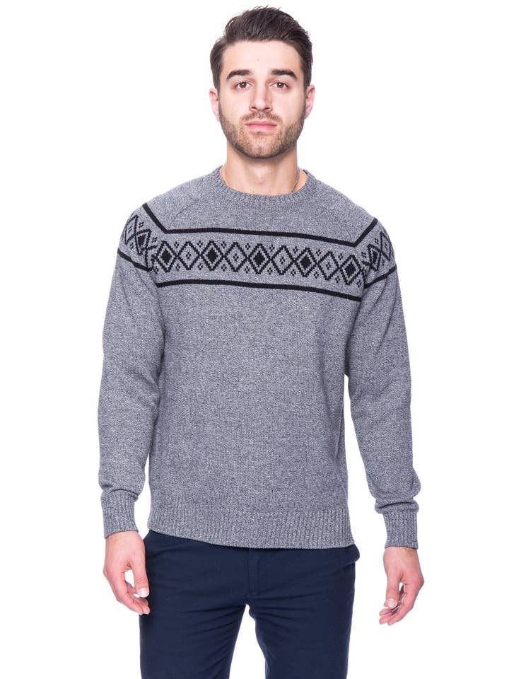 Suéter 100% algodão gola redonda com listra Fair Isle - Marl preto/branco por atacado de Tocco Reale