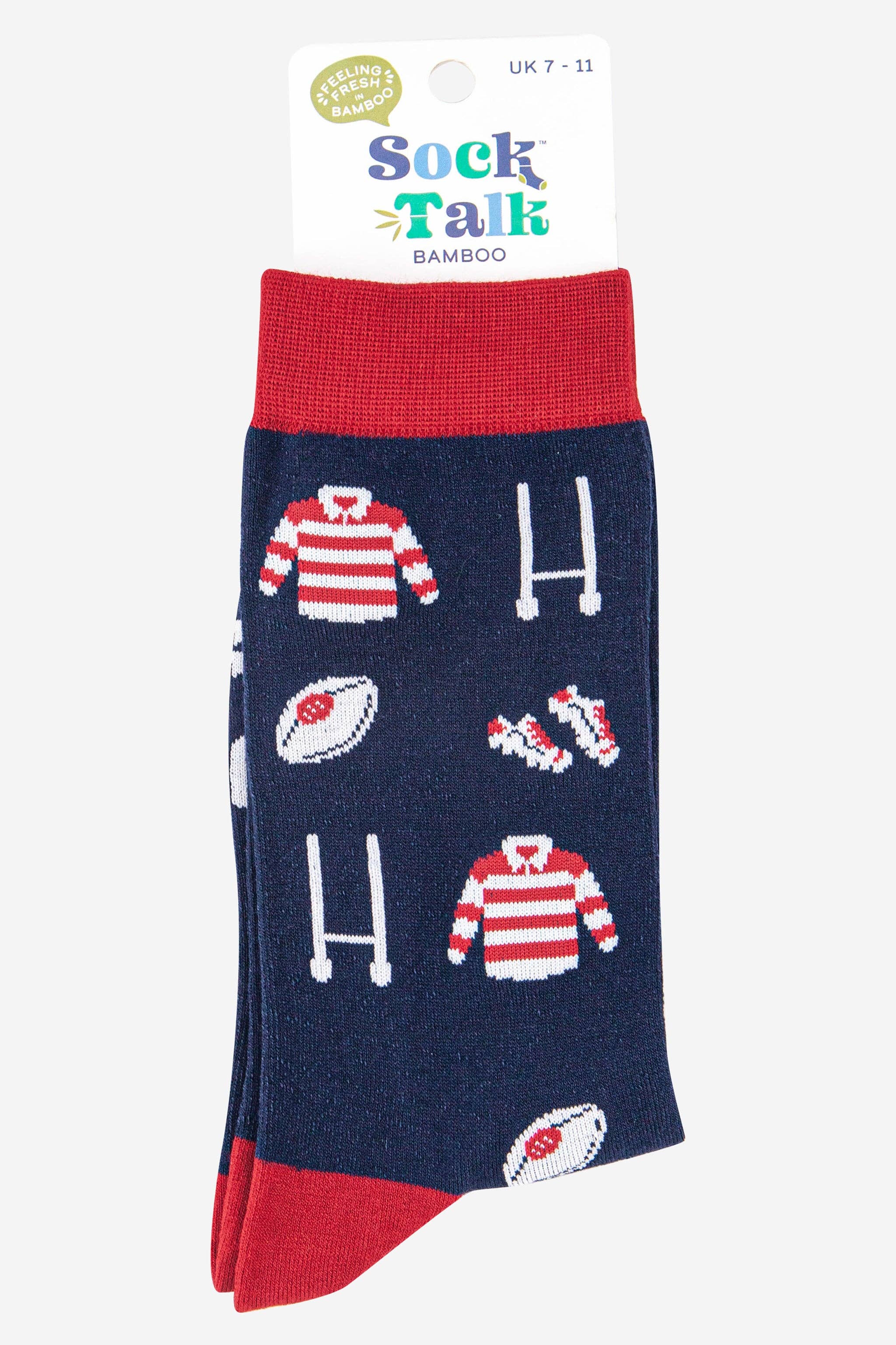 Sock Talk - Wholesale Socks - Men's - Men's Rugby Goal Kit Bamboo Socks  in Navy and Red3