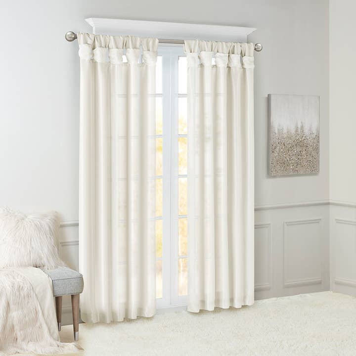 Olliix - Wholesale Curtain - Twist Tab Silky Window Curtain, White1