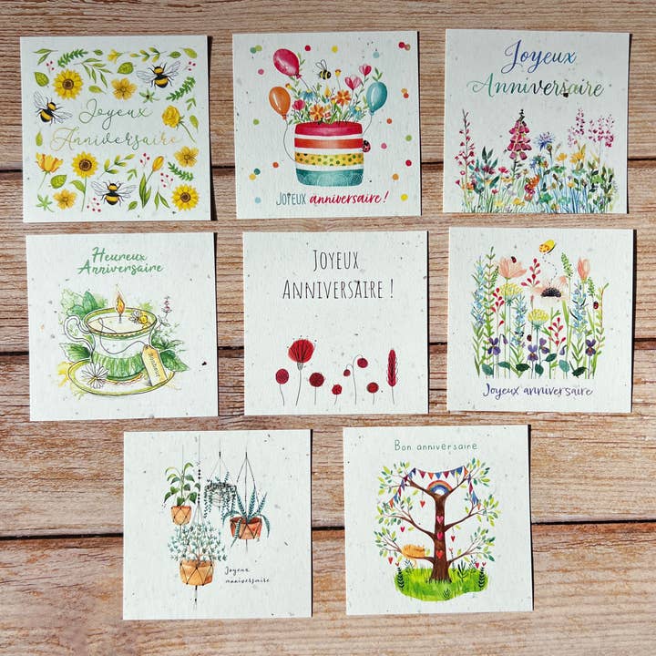 8 x 5 small square traditional birthday cards for wholesale by Les cartes de Lulu