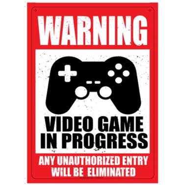 Video Game In Progress Distressed Metal Sign for wholesale by Kalan