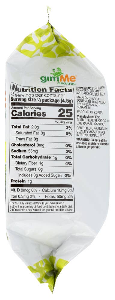 KeHE Distributors, LLC - Vente Biscuit salé - Gimme Seaweed Snack Sel de mer rôti et avocat 0,32 oz5
