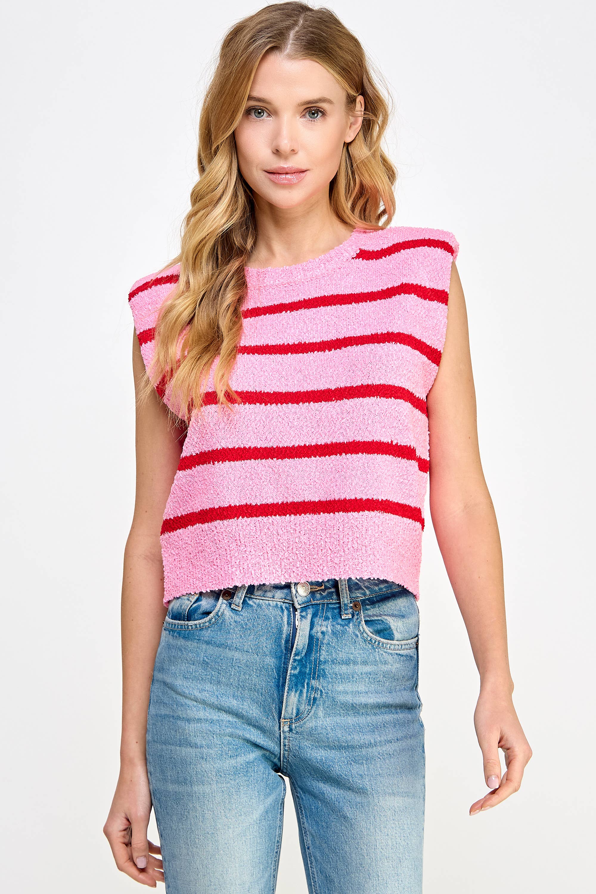 Strut & Bolt - Wholesale Tank Top - Women's - Shoulder Pad Sleeveless Textured Striped Knit Top17