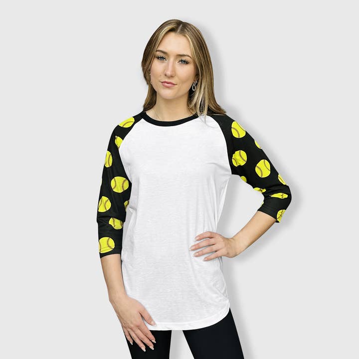 ILTEX Apparel - Wholesale T-Shirt - Women's - Softball Print Raglan Adult1