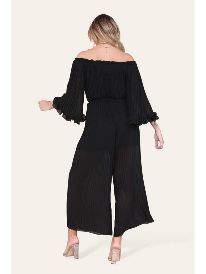 WHITE Sofia Bardot Pleated Frill Jumpsuit for wholesale on Faire28