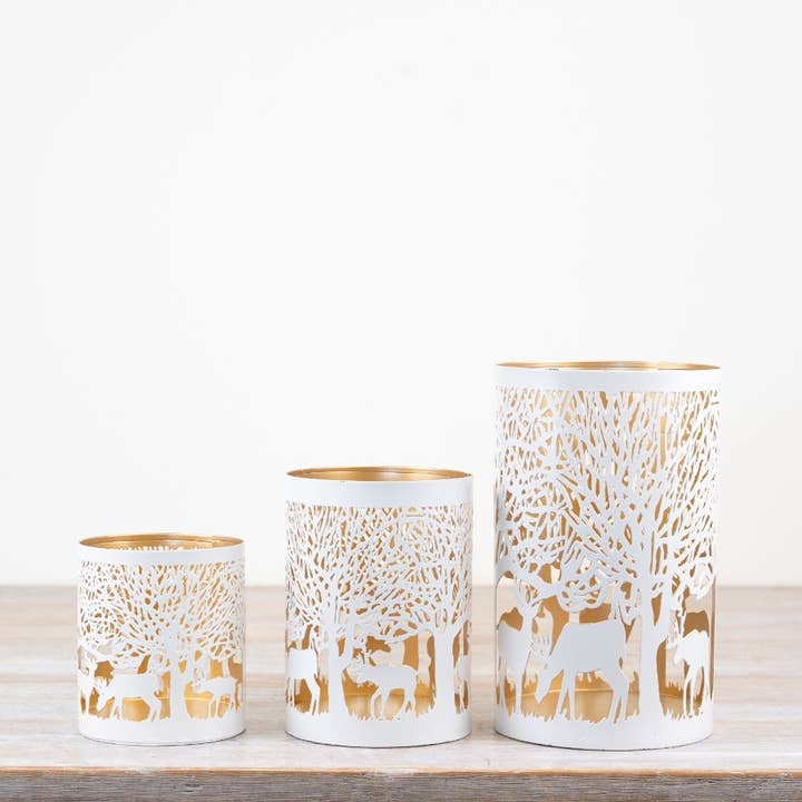 Portavelas de Bosque Blanco/Dorado 10cm para venta al por mayor de Gainsborough Giftware x Portland Living