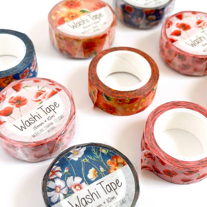 Morgan Swank Studio - Vente Rubans adhésifs Washi - Ruban Washi à motif floral de coquelicots3