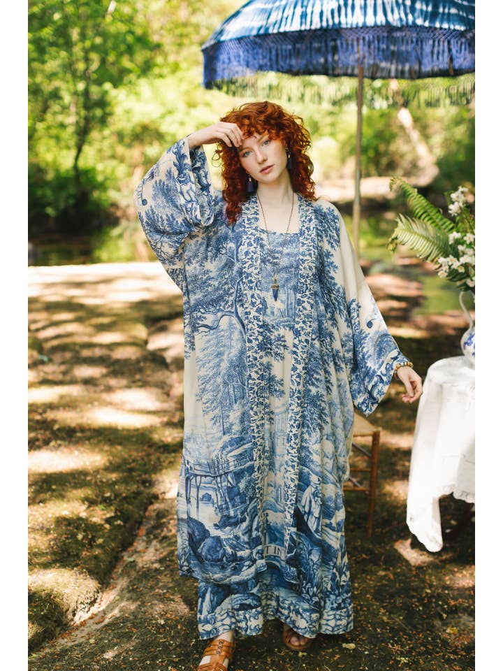Market of Stars - Wholesale Kimono - Women's - Let The Light In Opera Duster Kimono Robe Blue Delft Toile