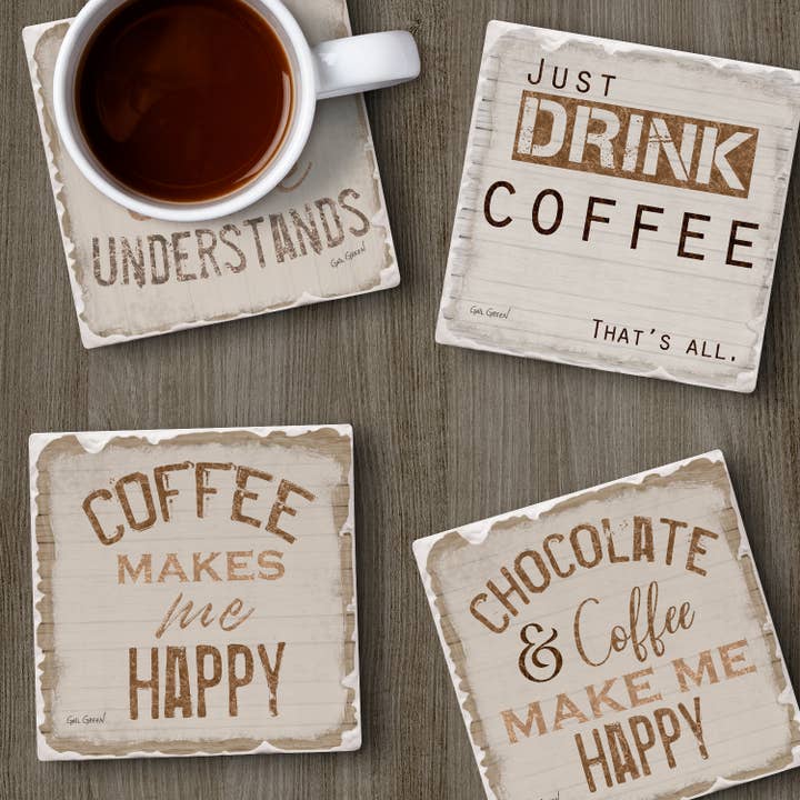 CounterArt/Highland Home/Thirstystone - Vente Sous-verre - Ensemble de 4 sous-verres à motifs assortis « Chocolate & Coffee »5