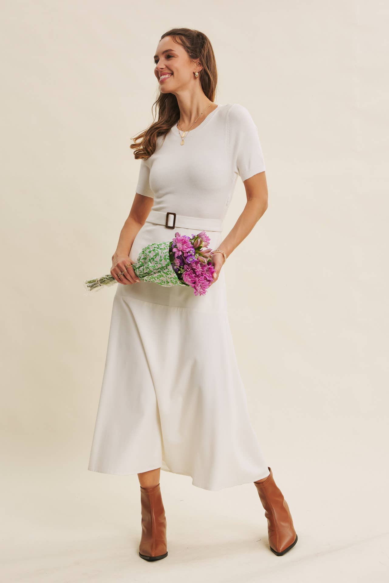 in february - Wholesale Dress - Women's - PHOTOGRAPHS LIKE A DREAM BELTED SWEATER TWOFER MIDI DRESS10