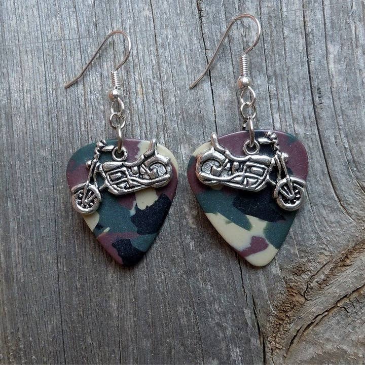 Simply Raevyn - Wholesale Dangle Earrings - Motorcycle Charm Guitar Pick Earrings1