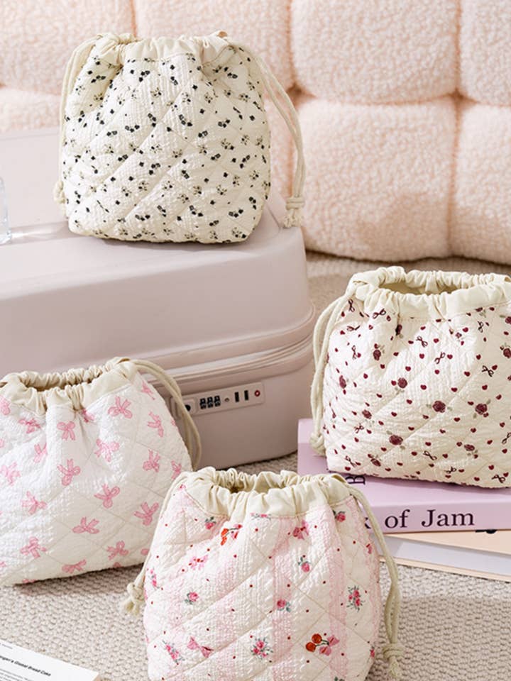 Patterned Quilted Drawstring Cosmetic Bag for wholesale by Lane & Lily