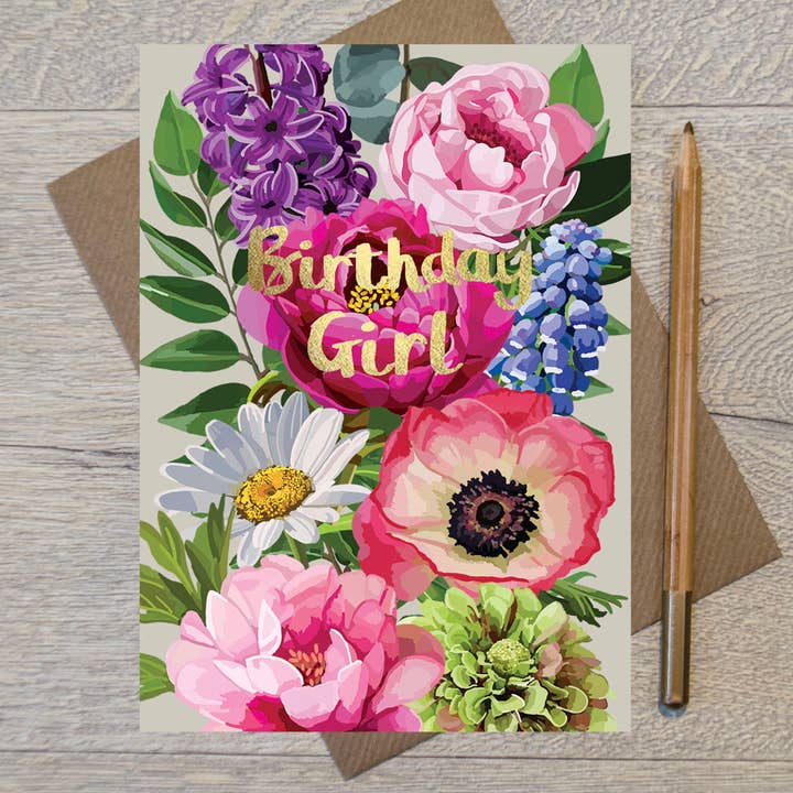 FF 04 - Birthday Girl Spring Greeting Card with Gold Foil for wholesale by Sarah Kelleher