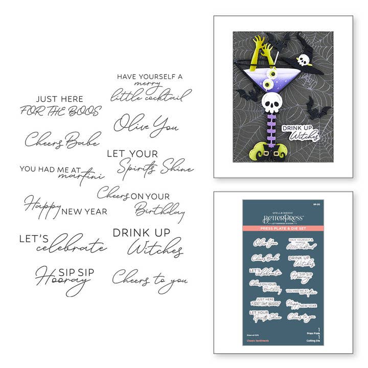 Cheers Sentiments Press Plate & Die Set from the Happy Hour Collection and other Purchase Wholesale scrapbooking pour independant. Free Returns & Net 60 Terms on Faire trending on Faire.