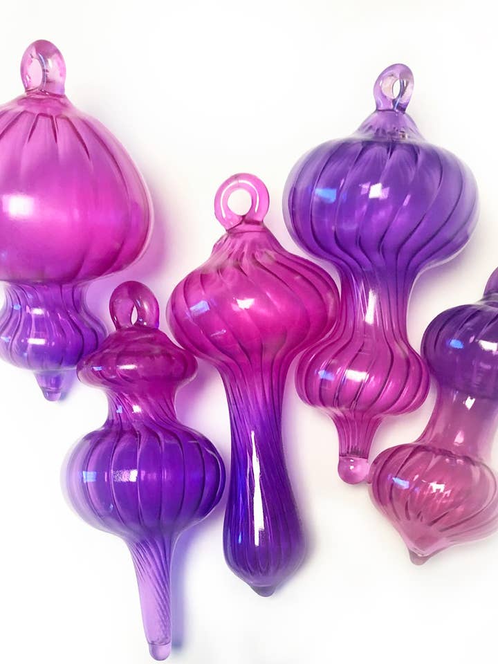 Hand Blown Glass Ornaments -Set of Two Pink Purple for wholesale by BrianSchmittGlass