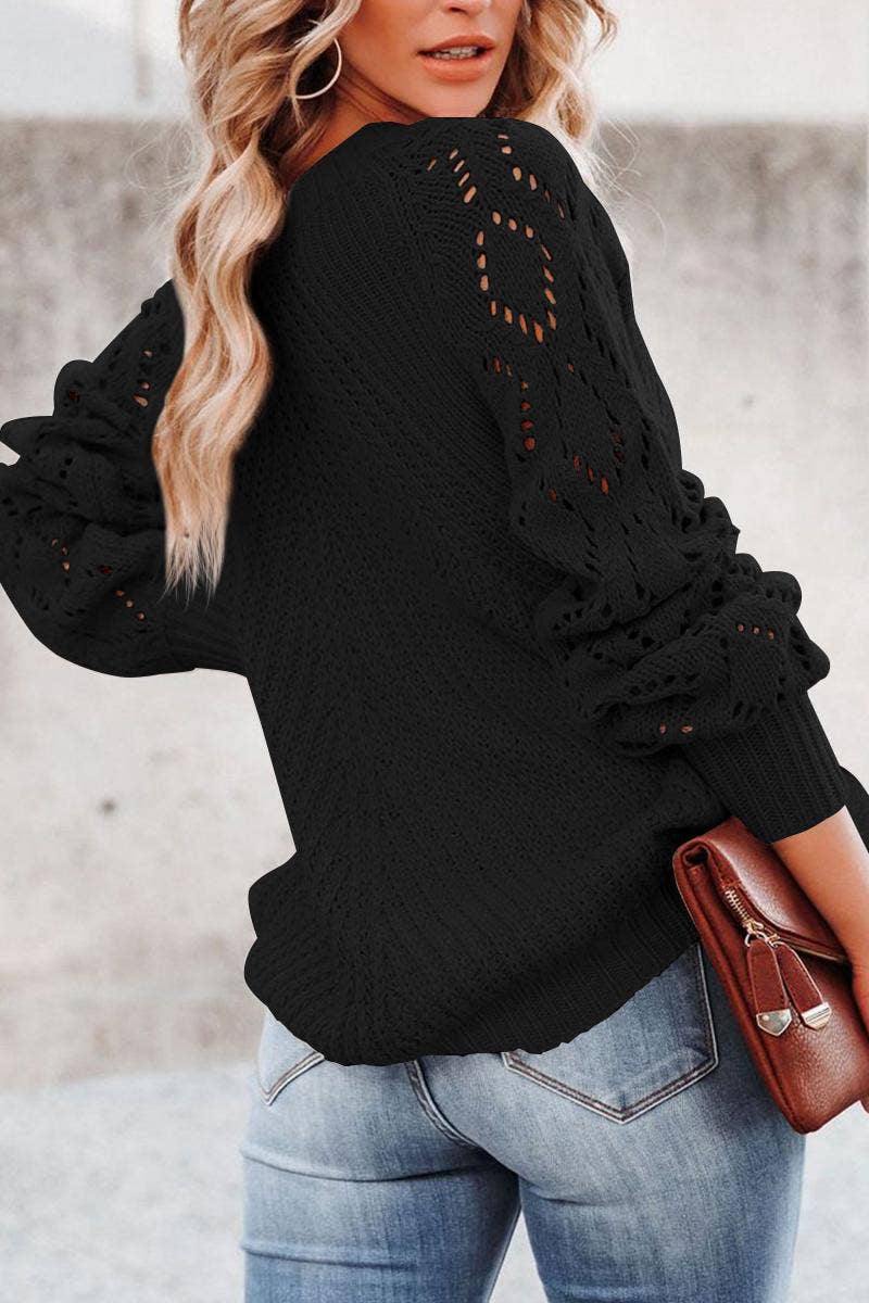 FULL TIME PURCHASE - Wholesale Knit Sweater - Women's - Hollow-out Puffy Sleeve Knit Sweater10