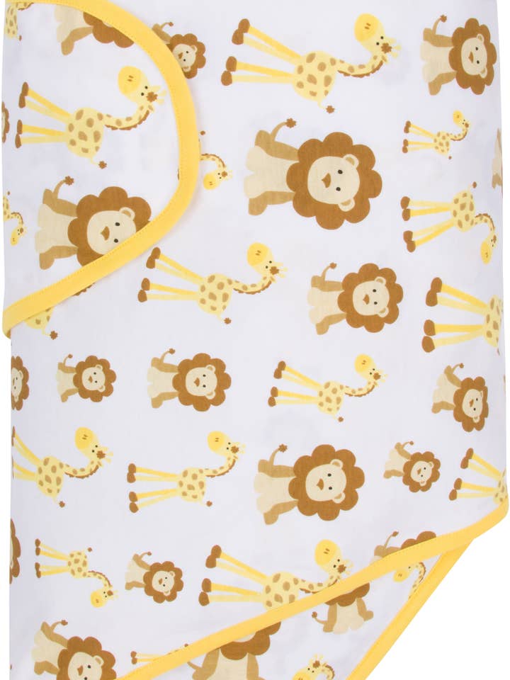 Giraffes and Lions with Butter Yellow Trim Miracle Blanket for wholesale by Miracle Blanket- The #1 Pediatrician-recommended Swaddle