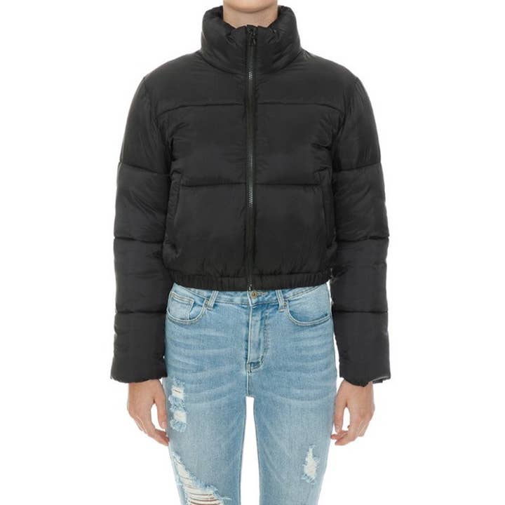 UP CLOTHING - Wholesale Puffer Jacket - Women's - Nylon High Neck Zip Up Faux Down Puffer Jacket