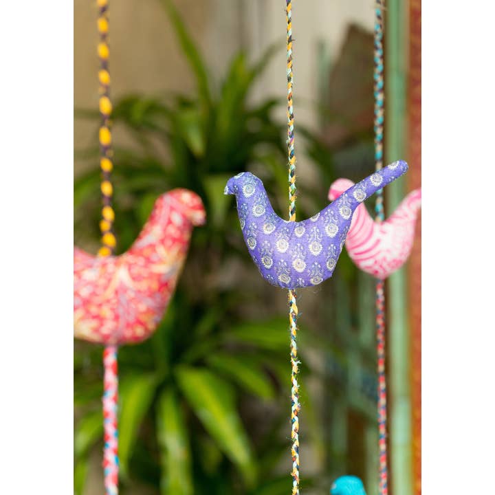 Namaste - Wholesale Decorative tassel/wall drop - Hanging Recycled Sari String 3 Birds2