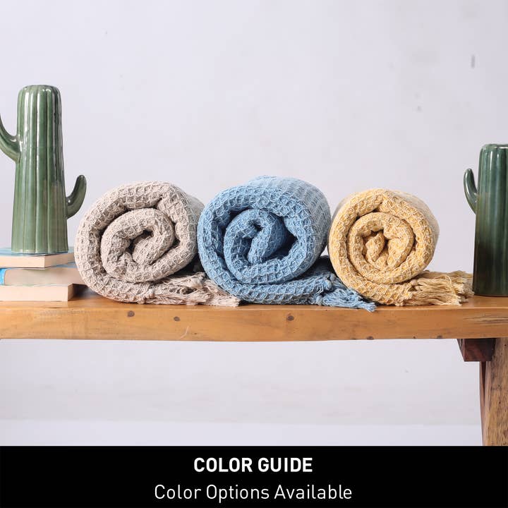 WAFFLE THROW, STONEWASH BEIGE, 50''x60'' 100% COTTON for wholesale on Faire3