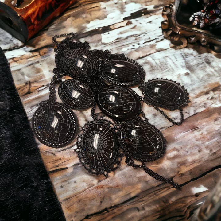 Hell Kitten RVA - Wholesale Pendant/Charm Necklace - Real Spider Web Cabochons (Large)