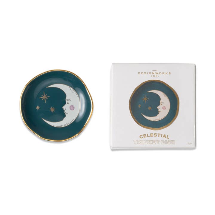 Celestial Ceramic Trinket Dish -Teal Moon for wholesale by DesignWorks Ink